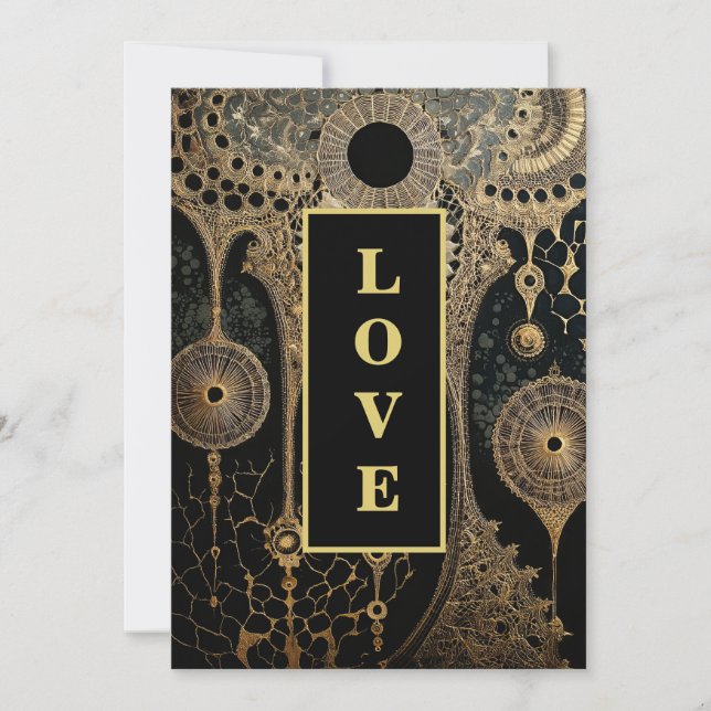*~ QR RSVP AR26 Gold Lace LOVE26  Luxury Wedding  Invitation (Front)