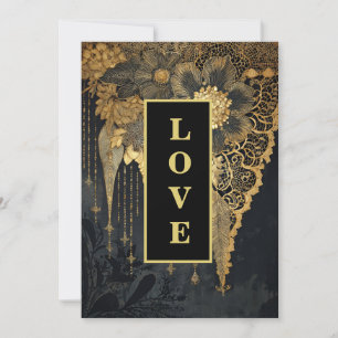 *~ QR RSVP AR26 Gold Lace LOVE 24 Vintage Wedding  Invitation