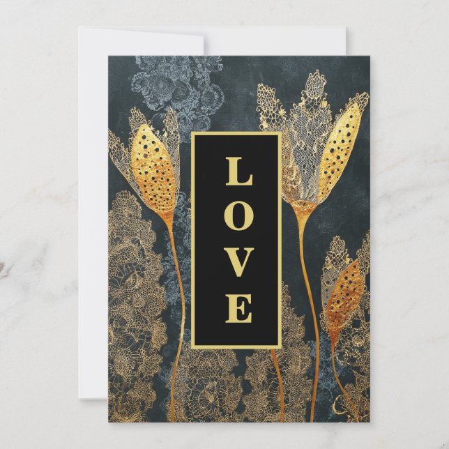 *~ QR RSVP AR26 Gold Lace LOVE Luxury 32 Wedding  Invitation (Front)