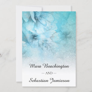 *~* QR RSVP Floral Glitter Blue Teal  Wedding Invitation
