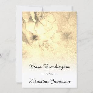 *~* QR RSVP Floral Glitter Gold Sepia  Wedding Invitation