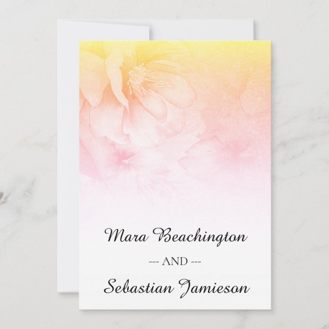 *~* QR RSVP Floral Glitter Ombre Peach Wedding Invitation (Front)