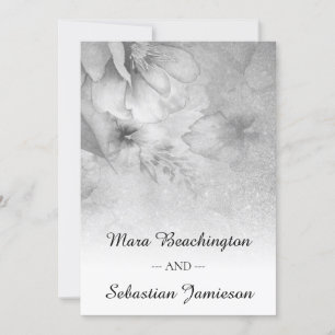 *~* QR RSVP Floral Glitter Silver Grey Wedding Invitation