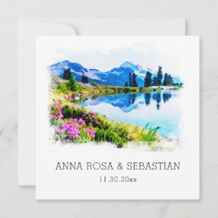 *~* QR RSVP MOUNTAINS Flowers AP19 RSVP Wedding Invitation