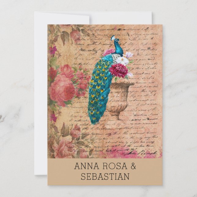 *~* QR RSVP Peacock Vinaage Victorian AR23 Wedding Invitation (Front)