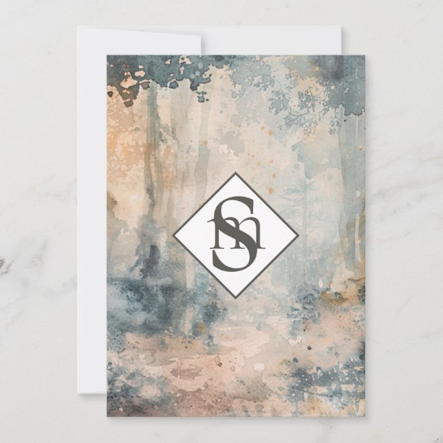 * QR Rustic AR26 Forest Monogram RSVP Wedding Invitation (Front)