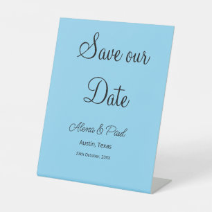 QR Save Our Date add photoname date black white Pedestal Sign