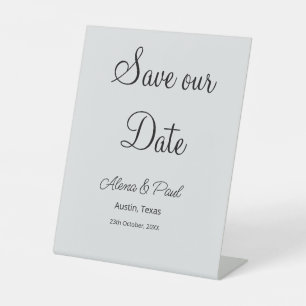 QR Save Our Date add photoname date black white  Pedestal Sign
