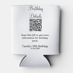 QR scan birthday party details modern 15 birthday Can Cooler