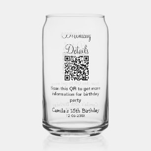 QR scan birthday party details modern 15 birthday  Can Glass