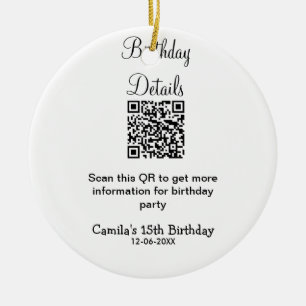 QR scan birthday party details modern 15 birthday  Ceramic Tree Decoration