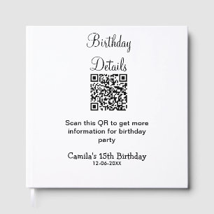 QR scan birthday party details modern 15 birthday Guest Book