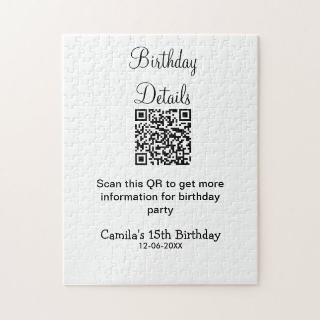 QR scan birthday party details modern 15 birthday  Jigsaw Puzzle (Vertical)