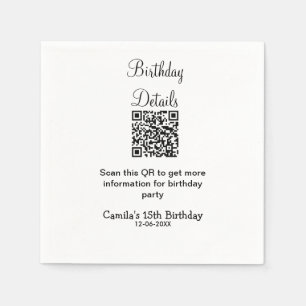 QR scan birthday party details modern 15 birthday Napkin