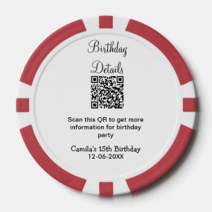 QR scan birthday party details modern 15 birthday Poker Chips