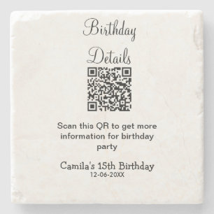 QR scan birthday party details modern 15 birthday Stone Coaster