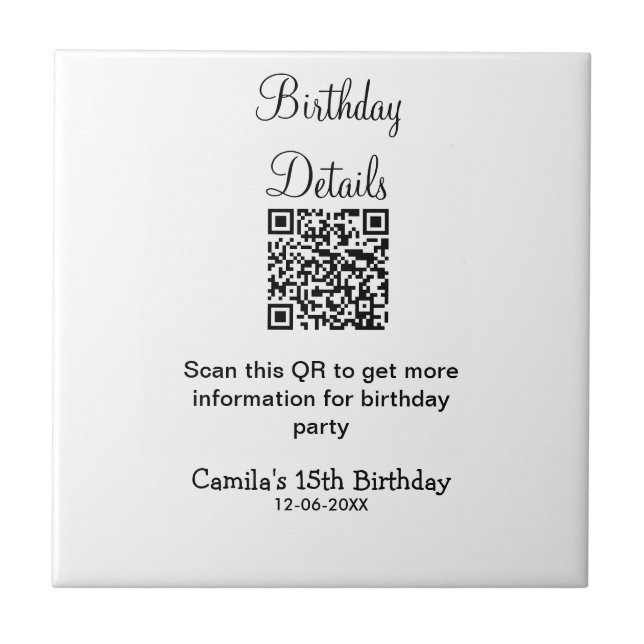 QR scan birthday party details modern 15 birthday  Tile (Front)