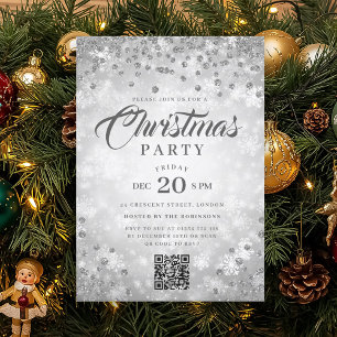QR Silver Winter Diamonds Glitter Christmas Party Invitation