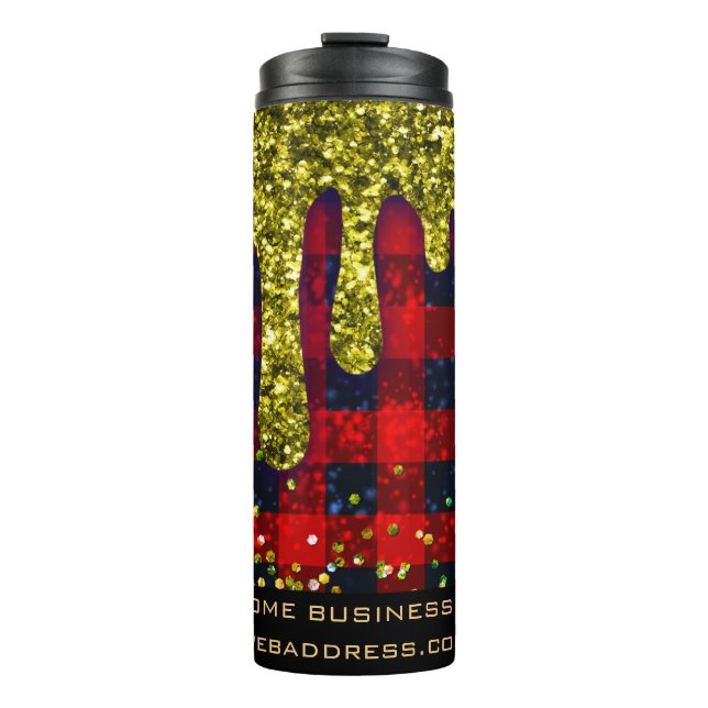 *~* QR SWAG  Rustic Christmas Glitter Red Plaid  Thermal Tumbler (Front)