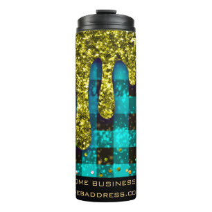 *~* QR SWAG  Rustic Christmas Gold Drip Plaid Thermal Tumbler