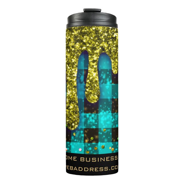 *~* QR SWAG  Rustic Christmas Gold Drip Plaid Thermal Tumbler (Front)