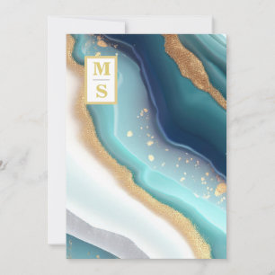 *~  QR TEAL Monogram AR66 RSVP Agate Wedding Invitation