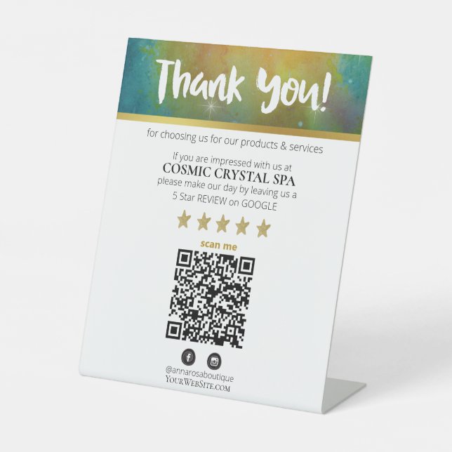 *~* QR THANK YOU REVIEW Cosmic Nebula Galaxy AP8  Pedestal Sign (Front)