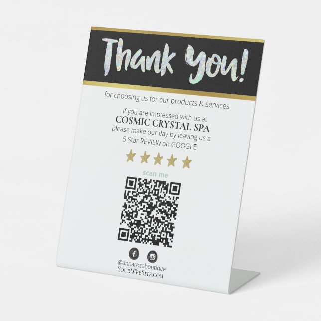 *~* QR THANK YOU REVIEW Pastel HOLO AP8 Pedestal Sign (Front)