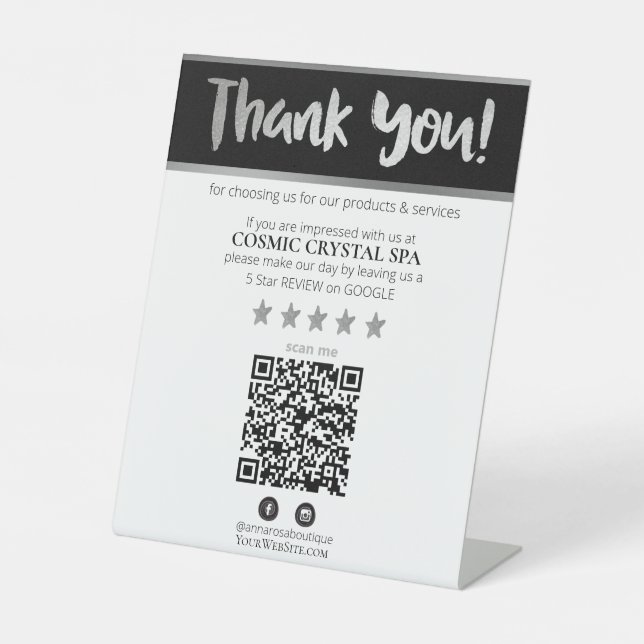 *~* QR THANK YOU REVIEW SILVER GRAY AP8 PEDESTAL SIGN (Front)