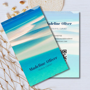 QR Travel Business Ocean Beach Sea Aqua Blue  Business Card