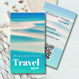 QR Travel Business Ocean Beach Sea Modern Blue  Business Card