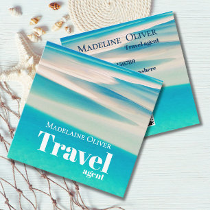 QR Travel Business Ocean Beach Sea Modern Blue  Square Business Card