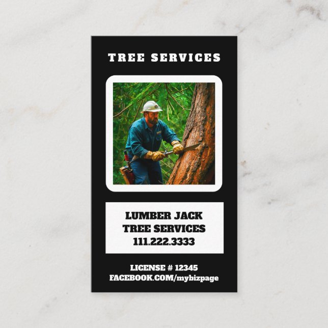 *~* QR Tree Services Lumber Jack Tree Trunk  Business Card (Front)