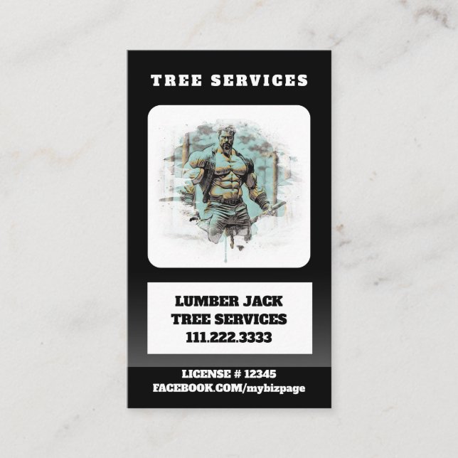 *~*  QR Tree Services Muscular Man Artistic Business Card (Front)