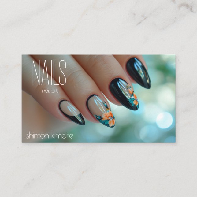 QR Trendy Nail Floral Art Manicurist  Business Card (Front)