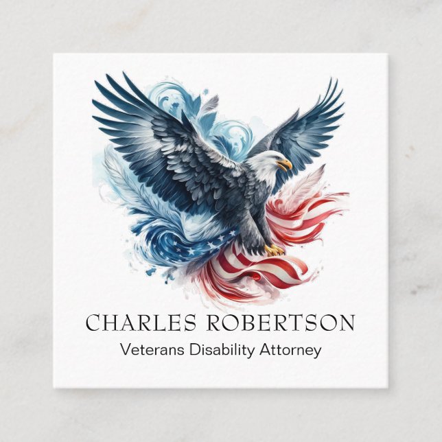 *~* QR USA American Flag Bald Eagle AP16 Artsy Square Business Card (Front)