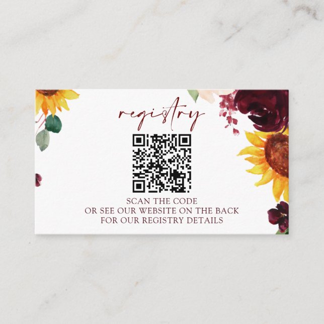 QR Wedding Bridal Shower Registry Cards Sunflowers (Front)