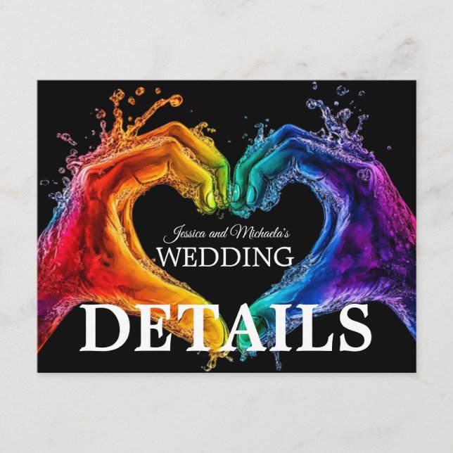 🌈❤️QR + Wedding DETAILS Heart of Pride wedding Enclosure Card (Front)