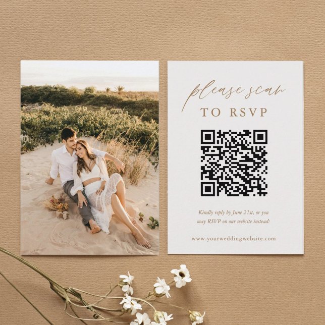 QR Wedding Please Scan To Gold Photo RSVP Enclosure Card (Creator Uploaded)