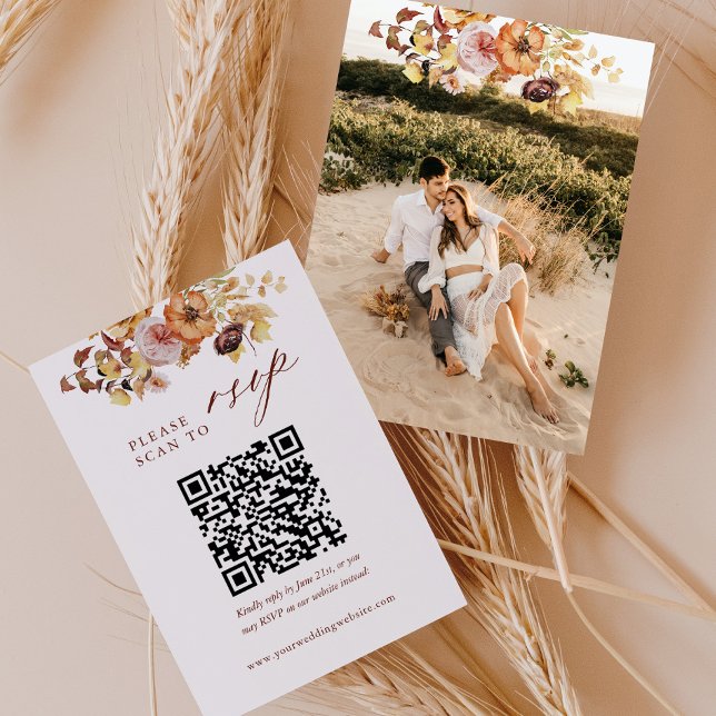 QR Wedding Rustic Fall Photo RSVP Enclosure Card (Creator Uploaded)