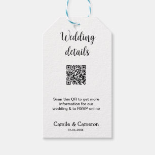 QR WEDDING WEBSITE add photoname date black white Gift Tags