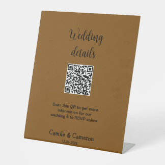 QR WEDDING WEBSITE add photoname date black white  Pedestal Sign