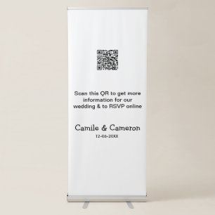 QR WEDDING WEBSITE add photoname date black white  Retractable Banner
