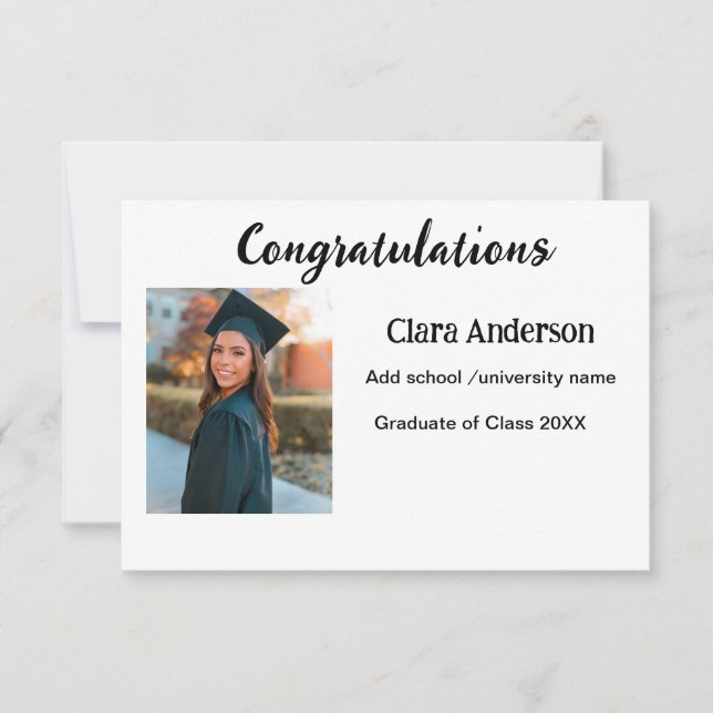 QR white black photo classic eleg graduation Card (Front)