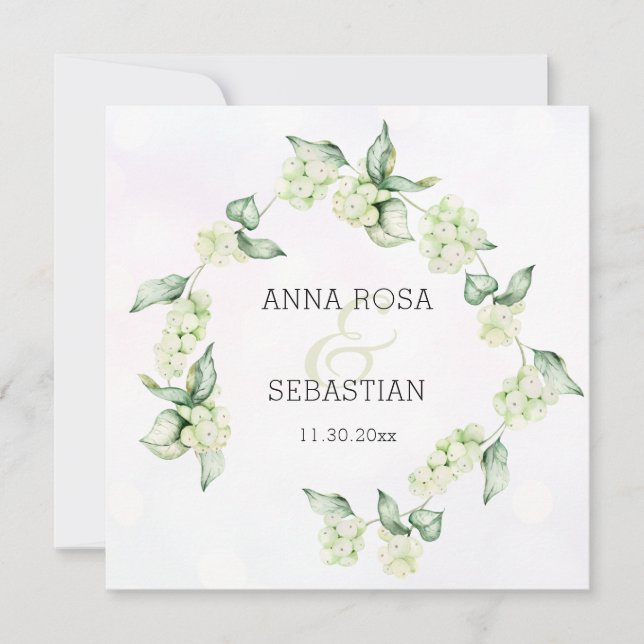 *~* QR Winter Snow Berry AR12 Boho RSVP Wedding Invitation (Front)