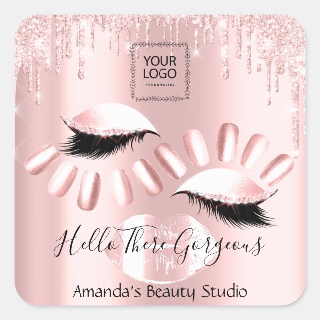 QRCoce Logo Rose Drips Kiss Nails Lashes Products Square Sticker (Front)