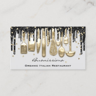 QRCode Chef Kitchen Drips Logo Knife Gold Gray Business Card