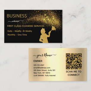 QrCode Cleaning Service Maid Gold Glitter Business Calling Card