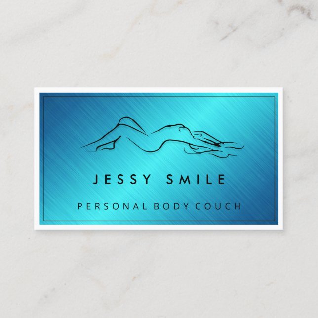 QRCODE Logo Body Sculpting Massaged Metallic TEAL Business Card (Front)
