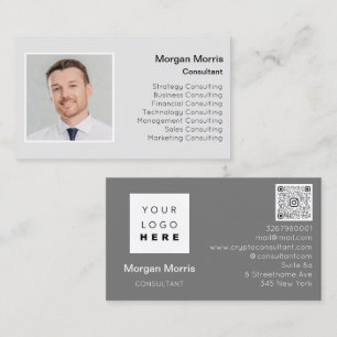 QRCode Logo Photo Professional Company Grey Business Card
